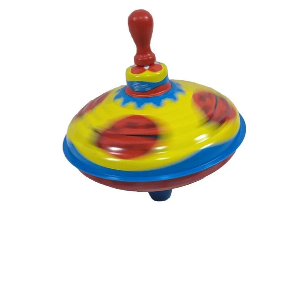 Vintage Lorenz Bolz Zirndorf Tin Spinning Top Ladybugs Yellow Red Blue Germany - Picture 7 of 7